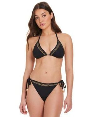 Red Carter Stitched Up Crochet Triangle Top Tie Side Bottoms - Black