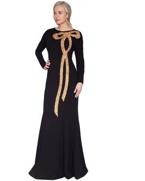 White Tie By Shani Bow Trim Detail Gown - Black