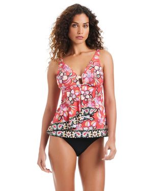 Beyond Control Flame Palmette Over-the-shoulder Tankini - Red