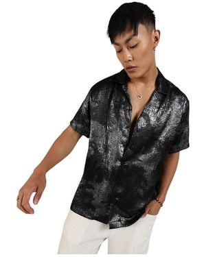 Campus Sutra Midnight & Chalice Silver Metallic Ombre Shirt - Black