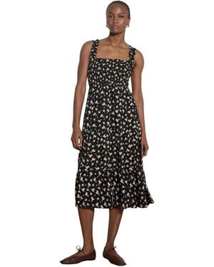 Apricot Floral-print Square Neck Smocked Midi Dress - Black