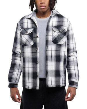 Xray Jeans Cotton Plaid Flannel Button-up Shirt Jacket With Faux Shearling Lining - Blue