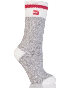 Heat Holders Original Cream Block Twist Thermal Socks - Red