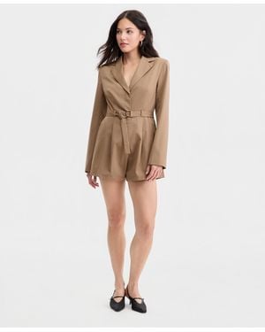 BarIII Belted Blazer Romper - Natural