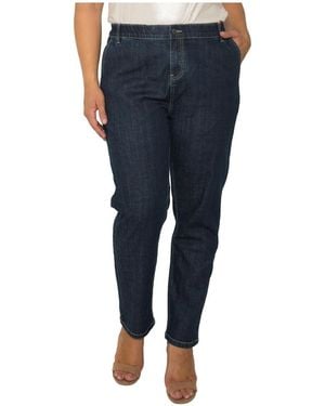 Standards & Practices Elastic Waist High Rise Slim Straight Denim Jeans - Blue