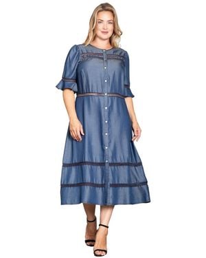 Standards & Practices Plus Size Denim Button Front Midi Dress - Blue