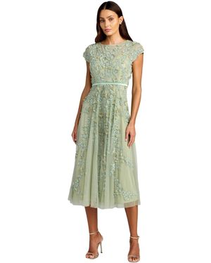Mac Duggal Petite Floral Embellished Cap Sleeve Midi Dress - Green