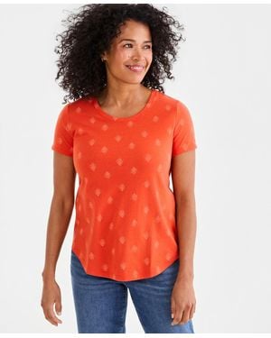 Style & Co. Printed Short-sleeve Crewneck T-shirt - Orange