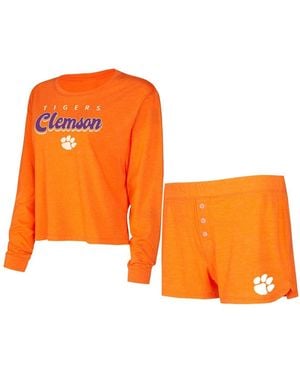Concepts Sport Clemson Tigers Team Color Long Sleeve T-shirt And Shorts Set - Orange