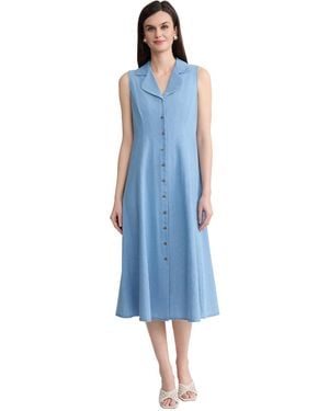Jones New York Collared Neck Shirt Dress - Blue