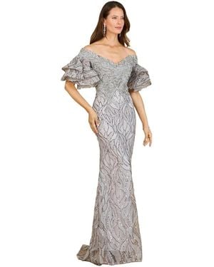 Lara Off Shoulder Mermaid Beaded Gown - Gray