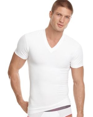 2xist Mens Body Shaper, Shape Form Slimming V Neck Tee - White