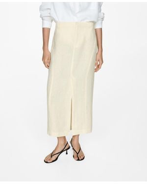 Mango Slit Detail Linen Skirt - Natural