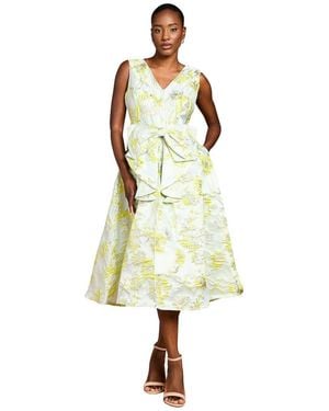 Coast V-neck Bow Jacquard Midi Dress - White