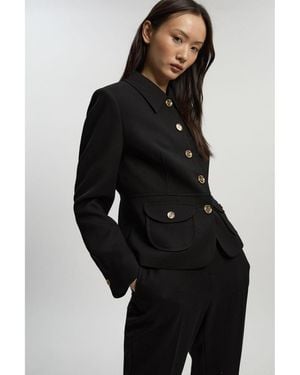 Karen Millen Textured Compact Stretch Tailored Blazer - Black