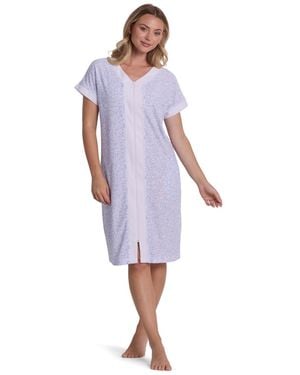 Miss Elaine Printed Short-sleeve V-neck Robe - Purple