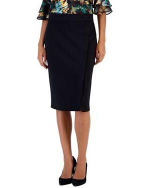 Kasper High Waisted Faux Wrap Front Slit Skirt - Black