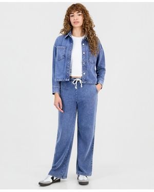 And Now This Petite Faux-denim French Terry Wide-leg Pants - Blue