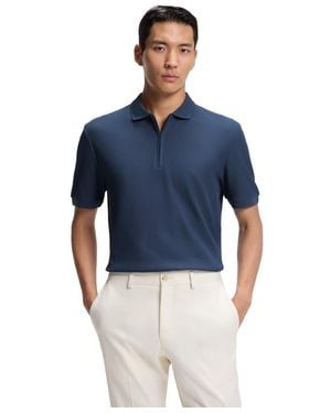 BOSS Boss By Zip Placket Structured-cotton Polo Shirt - Blue