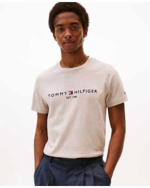 Tommy Hilfiger Embroidered Logo Slim-fit Crewneck T-shirt - Natural