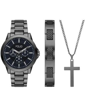 Folio Three Hand Alloy Watch - Black