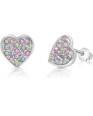 Chanteur Girls /girl/heart Multi-color Crystal White Gold Palladium Plating Screwstud Earring - Metallic