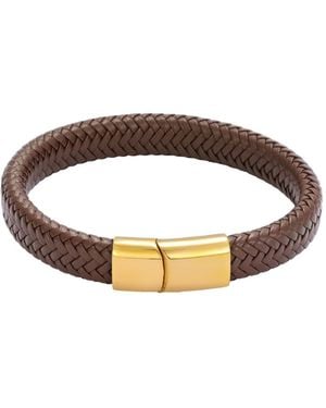Adornia Gold-tone Leather Magnetic Closure Bracelet - Brown