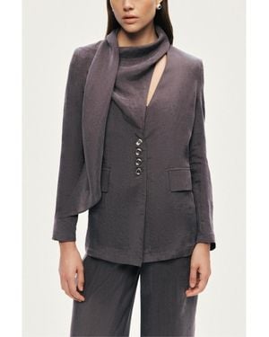 Nocturne Asymmetrical Draped Tailored Jacket - Gray