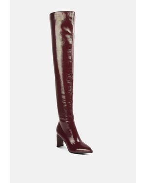 LONDON RAG Minkles Patent Pu Long Slim Block Heeled Boots - White