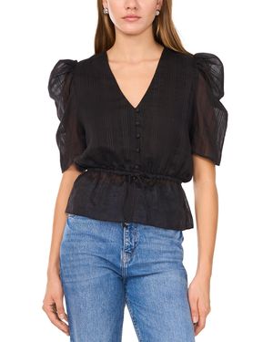 1.STATE Puff-sleeve Peplum Top - Black
