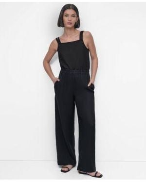 DKNY Linen Tie Strap Tank Top Wide Leg Pull On Pants - Blue