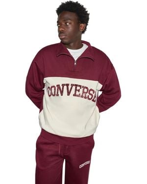 Converse Chuck Color-block Quarter-zip Sweatshirt - Red