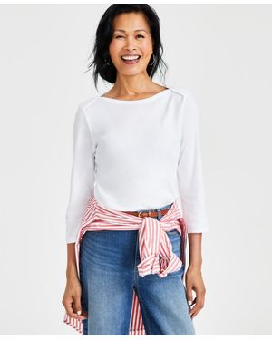 Style & Co. Pima Cotton 3/4-sleeve Boat-neck Top - White