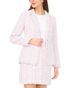 Cece Frayed Edge Detail Collared Straight Blazer - White