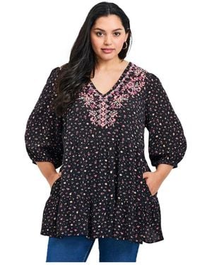 Avenue Plus Size Ditsy Embroidered Tunic - Blue