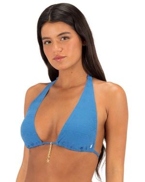 Hurley Seaside Charm Stripe Convertible Bikini Halter Top - Blue