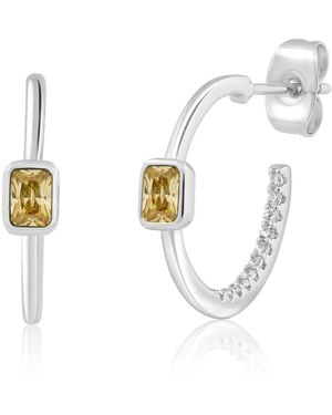 Simona Modern Bezel-set Birthstone Cz Half Hoops - Metallic