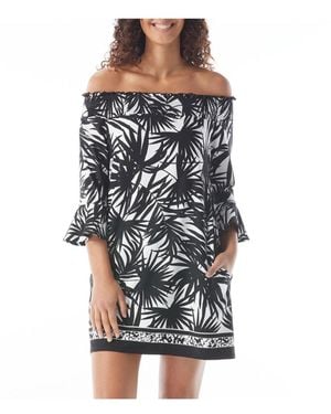 Beach House Style Palm Print Kelsea Smocked Off The Shoulder Dress - Multicolor