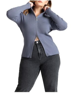 Eloquii Plus Size Two Way Zipper Sweater - Blue
