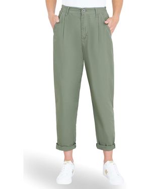 Yumi' Woman's Cotton Stretch Cropped Chino Pants - Green