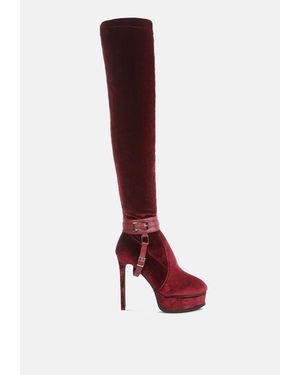 Rag & Co Bison High Platform Heeled Long Boots - Red