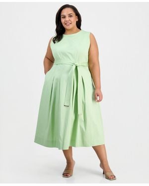 Anne Klein Plus Size Belted Midi Dress - Green