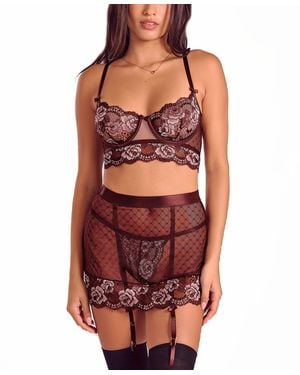 iCollection Womans French Lace 3 Pc Bra - Red