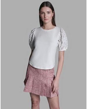 BCBGMAXAZRIA Crewneck Puff-sleeve T-shirt - Gray