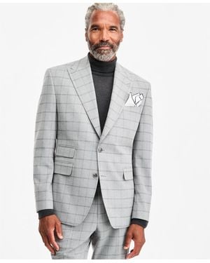 Tayion Collection Classic-fit Gray & Black Check Suit Separate Jacket