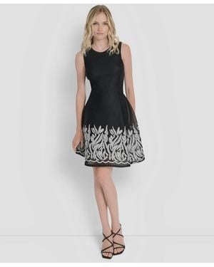 DKNY Embroidered Mini Fit & Flare Dress - Black