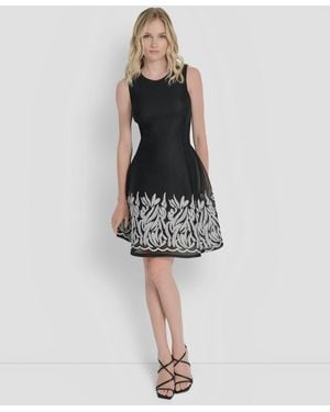 DKNY Embroidered Mini Fit & Flare Dress - Black