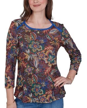 Ruby Rd. Petite Textured Floral Print Knit Top - Blue