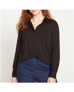 UNIVERSAL STANDARD Plus Elbe Popover Liquid Jersey Shirt Classic Fit - Black