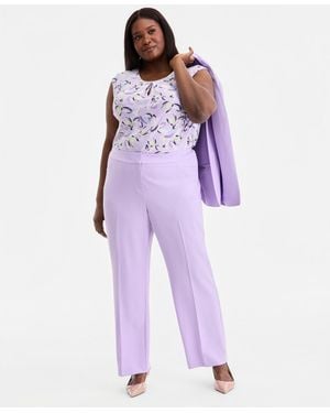 Kasper Plus Size Stretch Crepe Fly-front Pants - Purple
